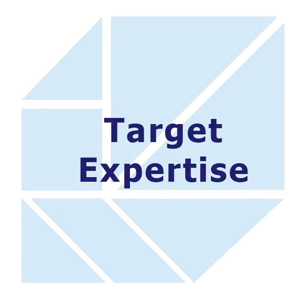 Target Expertise over a pale blue tangram