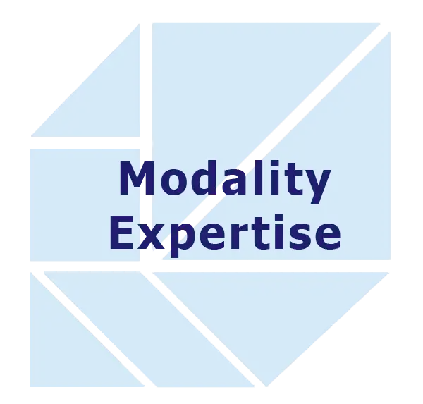 Mmodality Expertise over a pale blue tangram