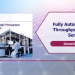 A brochure cover showcasing Pharmaron's Fully Automated High-Throughput Screening Services. The left side has an image of a technician working with automated equipment used in Preclinical ADME studies. The right side features a "Download Below" call to action.