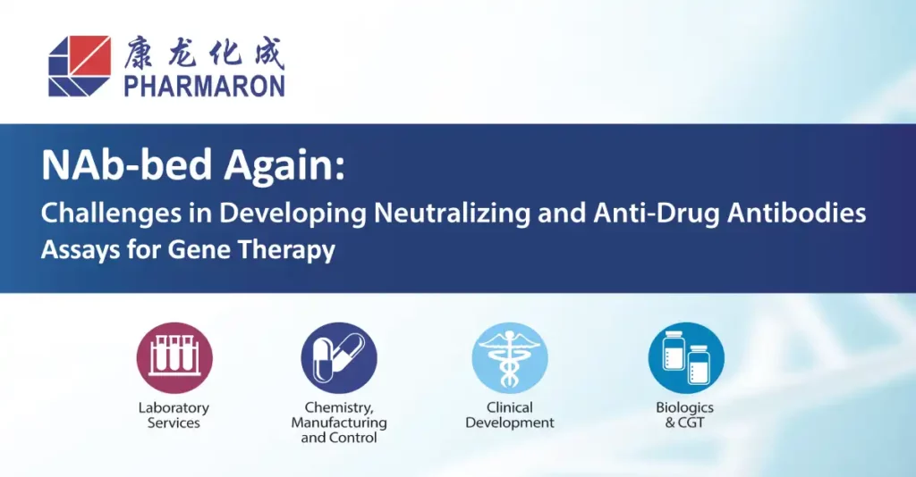 Challenges in developing neutralizing and anti-drug antibody assays for gene therapy, highlighting laboratory services, CMC, clinical development, and biologics.