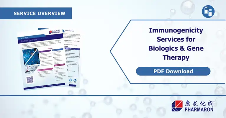 Pharmaron Immunogenicity Services overview with capabilities, platforms, and FDA-aligned multi-tiered approaches for humoral and cellular immune response.