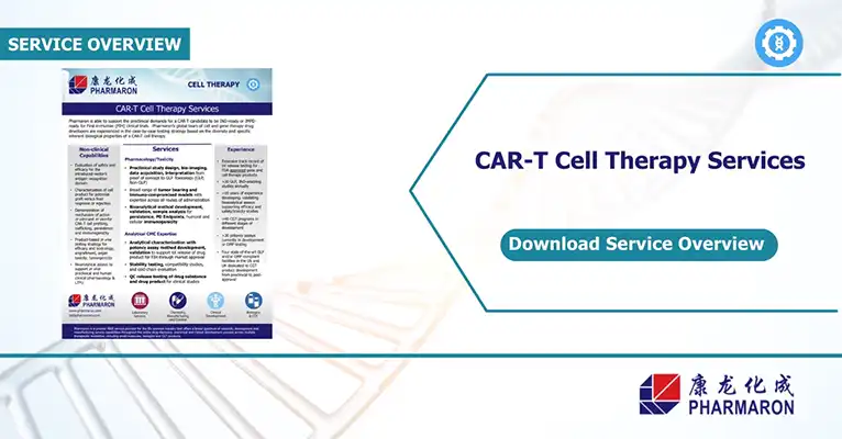Pharmaron CAR-T Cell Therapy Services overview detailing preclinical capabilities, analytical CMC expertise, and immunotoxicity assessment strategies.