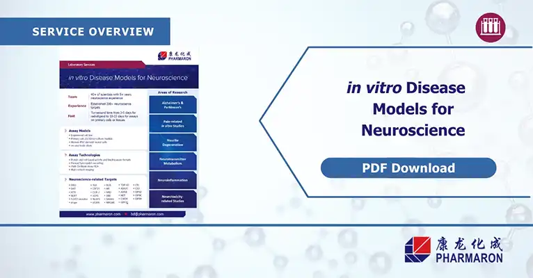 Pharmaron service overview for in vitro neurology assay services in neuroscience, highlighting assay types, technologies, and key research areas.