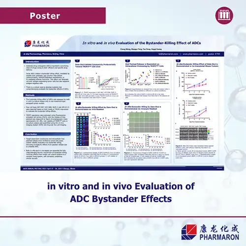 Pharmaron poster on in vitro and in vivo evaluation of ADC bystander-killing effects with data charts and imaging