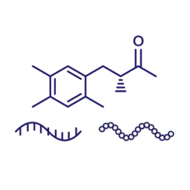 Abstract payload capsule icon in dark blue and red, representing diverse payload options in antibody-drug conjugate (ADC) development.