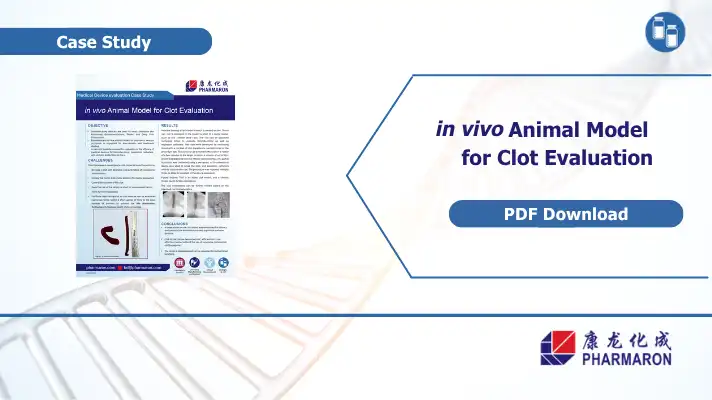Pharmaron case study card featuring in vivo animal model for clot evaluation case study, a preclinical thrombosis model PDF download