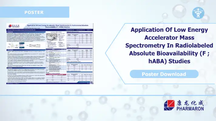 Pharmaron poster on low energy accelerator mass spectrometry for absolute radiolabeled bioavailability (hABA) studies, WRIB 2026