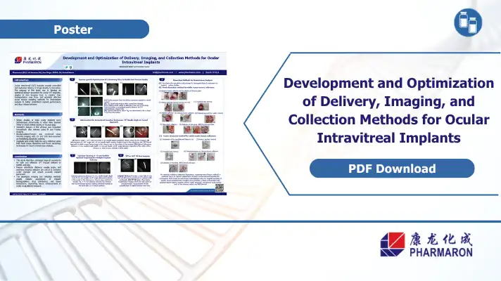 Pharmaron ARVO 2026 poster card on delivery, imaging, and collection methods for ocular intravitreal implant studies