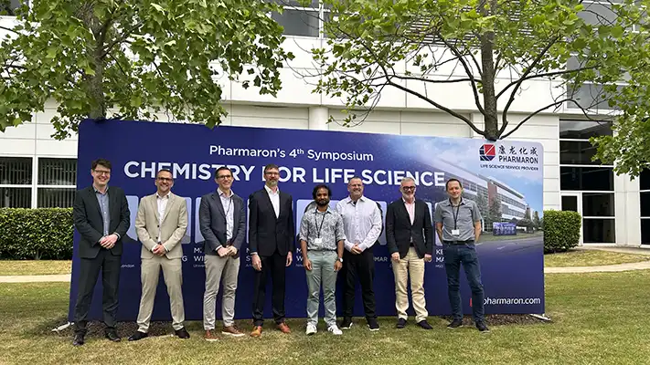 chemistry for life science symposiumClaude responded: Group of eight scientists standing outdoors in front of the Pharmaron 4th Chemistry for Life Science Symposium bannerGroup of eight scientists standing outdoors in front of the Pharmaron 4th Chemistry for Life Science Symposium banner