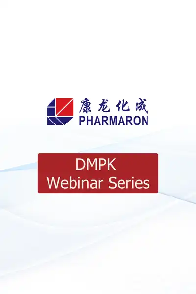 Pharmaron logo with DMPK Webinar Series branding on a light gradient background