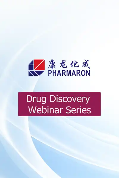 Pharmaron logo with Drug Discovery Webinar Series branding on a light gradient background