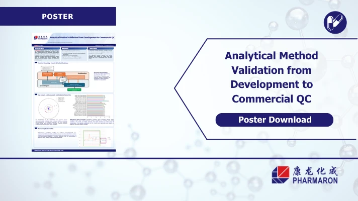 Analytical Method Validation poster titled " Analytical Method Validation from Development to Commercial QC" featuring the poster image.