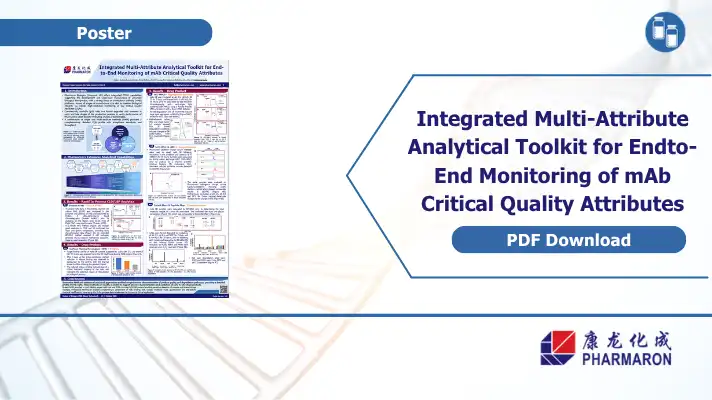 Pharmaron poster on an integrated multi-attribute toolkit with stability-indicating methods for end-to-end monitoring of mAb CQAs, PDF download button